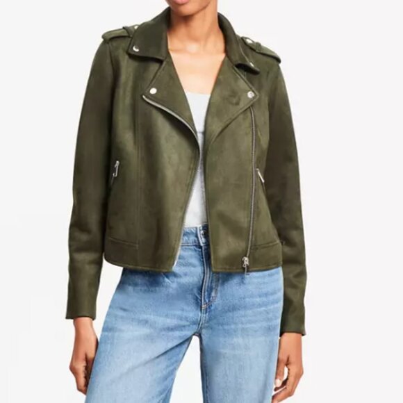 LOFT Jackets & Blazers - Loft XS Green Faux Suede Moto Jacket